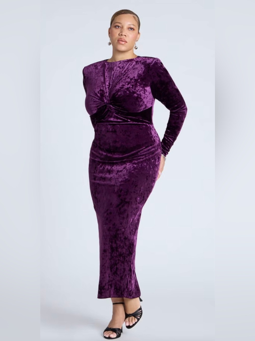Eloquii Twist Bodice Velvet Maxi Dress Plus Size 20 Long Sleeve Purple